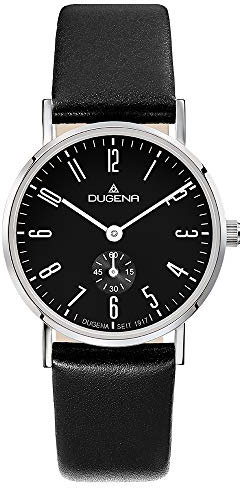 Dugena Damen-Armbanduhr Mondo XS, Quarz, Edelstahlgehäuse, Saphirglas, Lederarmband, Dornschließe, 3 bar, Farbe:Schwarz