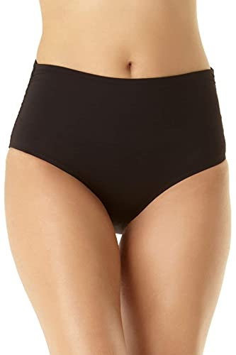 Anne Cole Damen High Waist to Fold Over Shirred Bikini Bottom Swimsuit Bikinihose, Live in Farbe Schwarz, Large