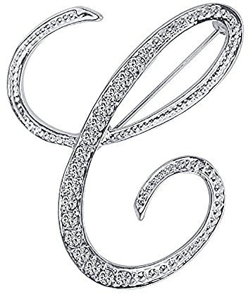 Opromo Broschen Kragen Anstecknadel 26 Briefe Versilberter Metallklarer Kristall Silber Letter C 1pcs