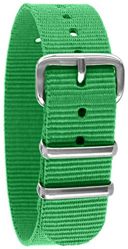 Pacific Time Uhrenarmband Nylon 16 mm bunt atmungsaktiv waschbar Kinder Sport Wechselarmband (grün) 10004