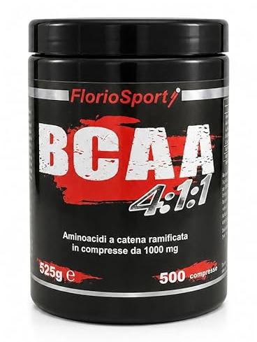FlorioSport Aminoacidi Ramificati BCAA 4:1:1, 500 Compresse da 1000 mg con Vitamina B1 e B6, Leucina, Isoleucina e Valina, Energia e Recupero