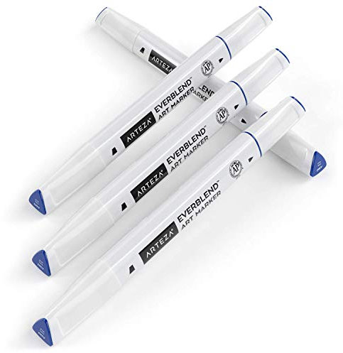 ARTEZA EverBlend Marker, A262 Stahlblau 4er-Pack, feine Spitze und Keilspitze, alkoholbasierte Twinmarker, hochwertige Graffiti Marker zum Ausmalen, Kalligraphie und Zeichnen