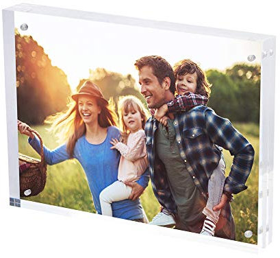 SimbaLux Magnetic Acrylic Picture Photo Frame 8x10 inches 24mm Thick with UV Protection (1 Pack) Clear Glass Like, Double Sided Frameless Desktop Floating Display, Free Standing, 20% Thicker than Most