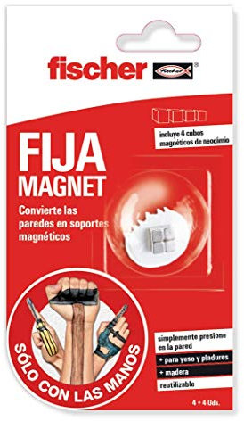 fischer – imán potente Sclm Fijamagnet blíster de 4 uds, soporte magnético para colgar objetos en la pared sin taladros ni herramientas, ideal para superficies blandas, fácil aplicación