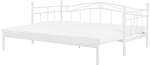 Beliani Ausziehbares Elegantes Metallbett 90 x 200 cm weiß Tulle
