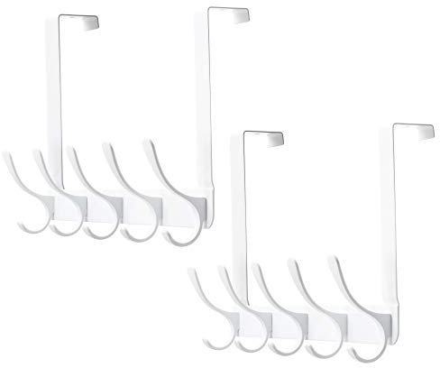 Dseap Türhaken - für Tür bis 4,7cm Dicke, Schwerlast Edelstahl Türhakenleiste Türgarderobe Türaufhänger Kleiderhaken Tür Zum Einhängen Mantel Kleidung Hut Handtuch Jacken, Mit 5 Haken, Weiß, 2er Set