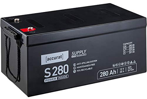 Accurat AGM Batterie S280-12V, 280Ah, zyklenfest, wartungsfrei - VRLA Versorgungsbatterie, Blei Akku, Solarbatterie, Bootsbatterie für Wohnmobil, Wohnwagen, Camper, Bootsbatterie