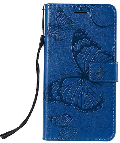 DENDICO Coque pour Galaxy A20E, Papillon Imprimé PU en Cuir Coque Magnétique Portefeuille TPU Étui Housse pour Samsung Galaxy A20E - Bleu
