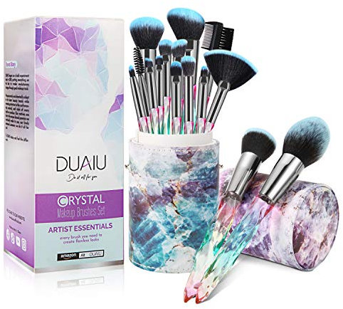 Pinselset Makeup DUAIU Make Up Pinsel Set 15 Stück Premium Synthetische Borsten Kristallgriff Kabuki Foundation Gesicht Lippen Auge Professional mit Sternengeschenkbox