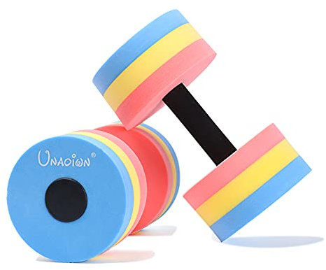 UNAOIWN Water Dumbbells for Pool Fitness Exercise Water Aerobics Hand Bar Aqua Weight- Set of 2 – Aquatic Dumbbell for Kids Swimming (Red-Yellow-Blue)