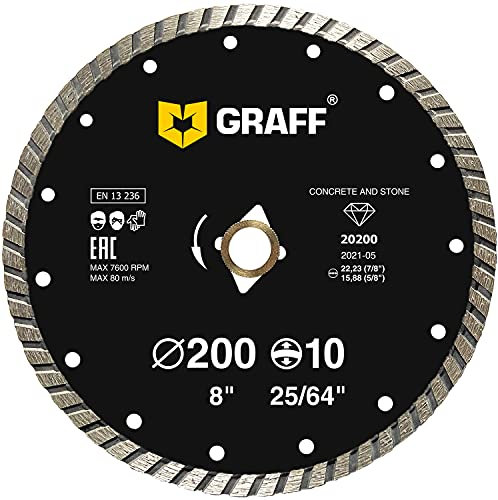 GRAFF 8 Inch Diamond Blade for Angle Grinder - Diamond Cutting Wheel for Cutting Stone, Marble, Granite, Brick, Masonry, Paving Flag, Concrete - Turbo Diamond Saw Blades - 200 mm