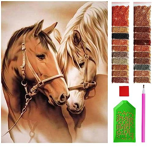 ARTULIO Diamond Painting Set – Zwei Pferde Porträt - 30x40 cm – 5D Diamant Painting Bilder DIY, Diamond Painting Erwachsene