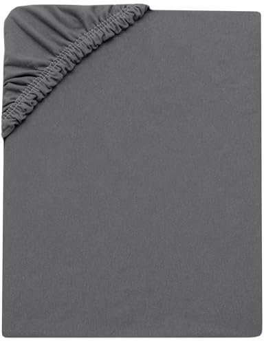 ZOLLNER Spannbettlaken in 180x200cm - Matratzenhöhe bis 20cm - Baumwolle - mit praktischem Gummizug - waschbar bis 60°C - in anthrazit - Oeko Tex® Zertifiziert