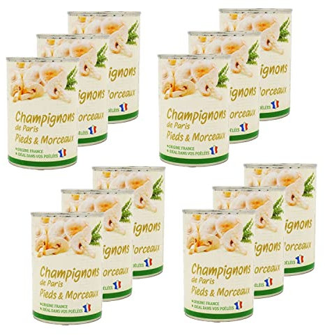 Agidra Lot 12x Champignon Paris pieds et morceaux - France - Boîte 390g
