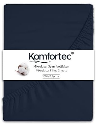 Komfortec Mikrofaser Spannbettlaken 90x200 cm – Weiches Spannbetttuch mit Rundumgummi – Fitted Sheet für Matratzen bis 30 cm – Blau – Oeko-Tex – Pflegeleicht & Hautfreundlich – 90g/m²