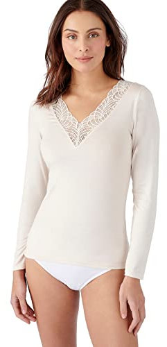 Damart - T-Shirt Dentelle Thermolactyl Invisible, Femme, Marron, Taille XL, Manches Longues