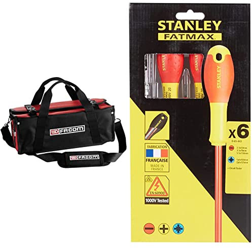 FACOM - Sac Textile Première Intervention - BS.SMBPB - Trousse de Transport pour Outils & Stanley FatMax 0-65-443 Jeu De 6 Tournevis Isolés 1000V - Gamme FatMax - Fabriqué En France