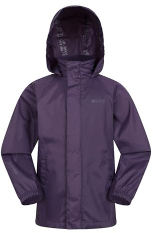 Mountain Warehouse Pakka Kids Waterproof Jacket - Wind Resistant, Lightweight,Breathable Rain Coat for Girls & Boys, Packaway Bag - For Rain, Autumn, Winter Dark Purple Kids Size 9-10 Years