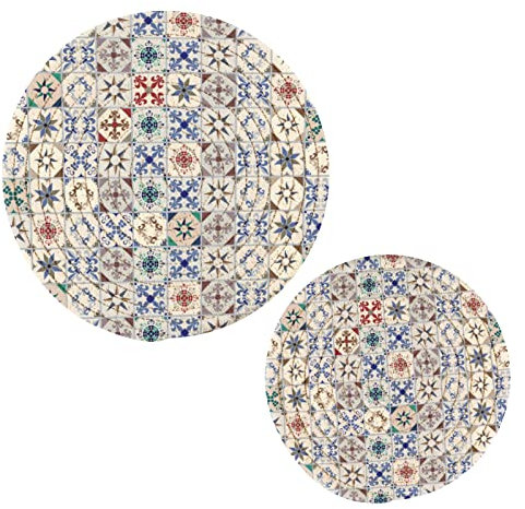 Retro Moroccan Texture Trivet Mats for Hot Dishes, Cotton Potholders Coasters Modern Kitchen Accessories Teapot Trivet Set for Countertop Table, Set of 2