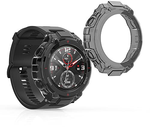 kwmobile 2X Sport Schutzhülle kompatibel mit Huami Amazfit T-Rex/T-Rex Pro Hülle - Silikon Cover klar - Case ohne Tracker - Schwarz
