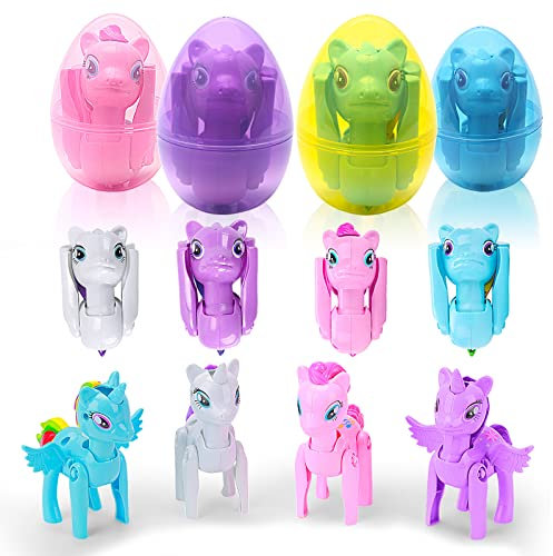 KATELUO Easter Eggs Toys,Plastik Eier Ostern,4pcs Gefüllte Jumbo Ostereier mit Deformations Pony Spielzeug,Ostereier zum Befüllen,Plastikeier zum Befüllen,Ostereier Deko, für Geschenk Ostern Deko (A)