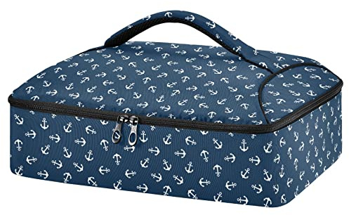White Anchors Insulated Casserole Carrier Portable Heat Resistant Casserole Dish Travel Carry Bag Food Carrier Bag