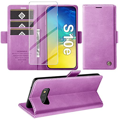 Handyhülle für Samsung Galaxy S10E Hülle mit Schutzfolie, Standfunktion Kartenfach Wallet Premium Leder Schutzhülle S10e Flip Case Cover Stoßfeste Klapphülle S10E 5.8 Zoll (Violett)
