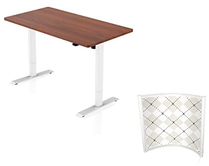 - AGIL - Elektrisch höhenverstellbarer Schreibtisch - Set - weißes Gestell mit Walnuss Tischplatte - 140x70cm - mit Schreibtischheizung - Ergonomischer Sitz-Steh-Tisch - stilvoll am Arbeitsplatz