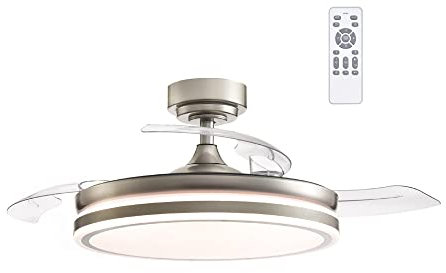 wonderlamp - Ventilador techo LED con Aspas Retráctiles Perla, Motor DC Silencioso, 3 CCT Regulable 72W, Níquel