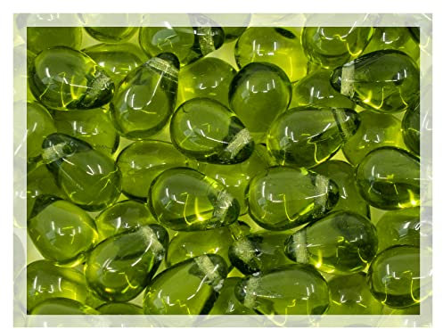 Czech 50-Piece Glass Beads, 6x9mm, Teardrop Olive Green