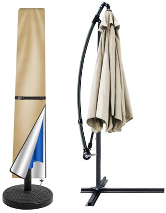 Teynewer Parasol Cover Waterproof, Straight Parasol Protective Covers with Telescopic Pole and Zipper Fit for 1.8 to 2.7 m Large Umbrella Patio Parasol Weatherproof UV-Anti Windproof, Khaki