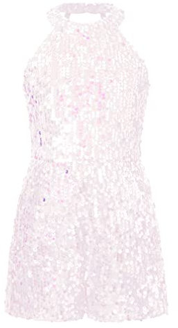 Agoky Mädchen Pailletten Turnanzug Neckholder Gymnastikanzug Ballett Trikot Tanzbody mit Bein Sport Overall Jumpsuit Wettbewerb Show Kostüm Rosa 134-140