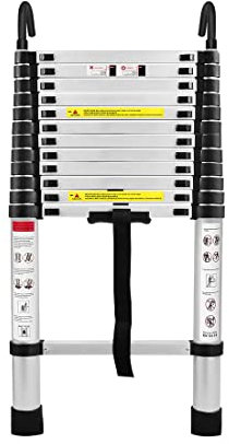 NAIZY Aluminium Teleskopleiter Klappbar 3,8M Multifunktionsleiter mit Häkchen Anlegeleiter Mehrzweckleiter Ausziehbare Leiter 13 Stufe Stehleiter aus Hochwertigem Aluminium Belastbarkeit 150KG