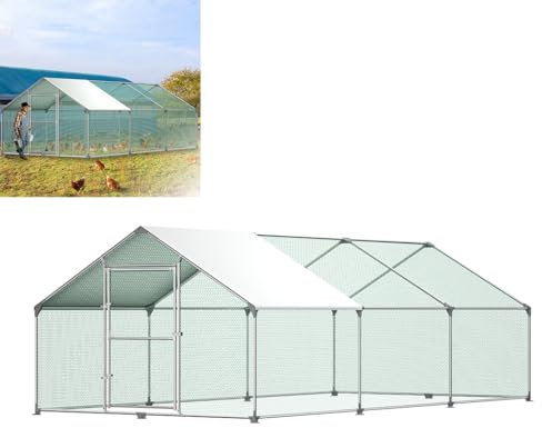 XMTECH Hühnerstall Hühnerhaus Dach Geflügelstall für Hühnerkäfig Geflügelstall Kleintiere, Verzinkter Stahlrahmen mit PE Dach (3 x 6 x 2 m)