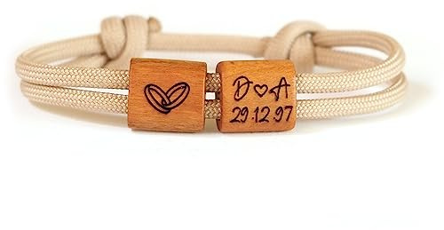 myGreta Holz Armband aus Segeltau zur Verlobung, Hochzeit, Jahrestag, Trauringe