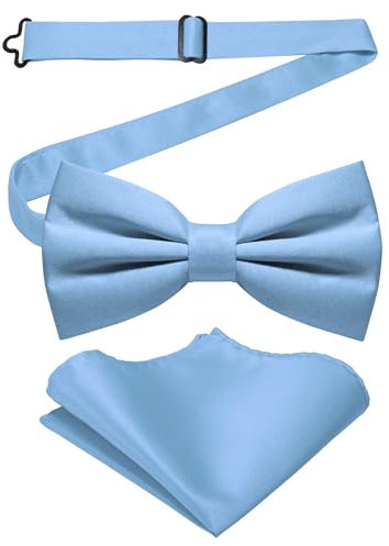 JEMYGINS Herren-Set aus Solider Mattierter Bifold-Fliege mit Einstecktuch,Hellblau
