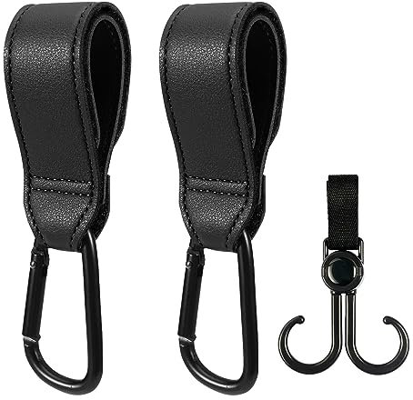 MUNSKT 3 Pezzi Ganci Passeggino, Ganci Passeggino Universali, Passeggino Leggero Rotanti Appendi, Ganci per Passeggino Porta Borse, Gancio per borsa della spesa