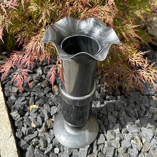 eberin · Friedhof Grabvase · Grabblumenvase · Steckvase fürs Grab · Blumen- oder Gesteckvase · höhenverstellbar 27-37cm · Anthrazit mit Metallic-Optik ·