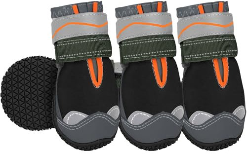 Eyein Hundeschuhe Pfotenschutz, 4 Stück Wasserabweisend Hundeschuhe mit Rutschfester Sohle und reflektierendem Klettverschluss für kleine, mittlere und große Hunde, Sport im Freien, Schwarz, Größe 2