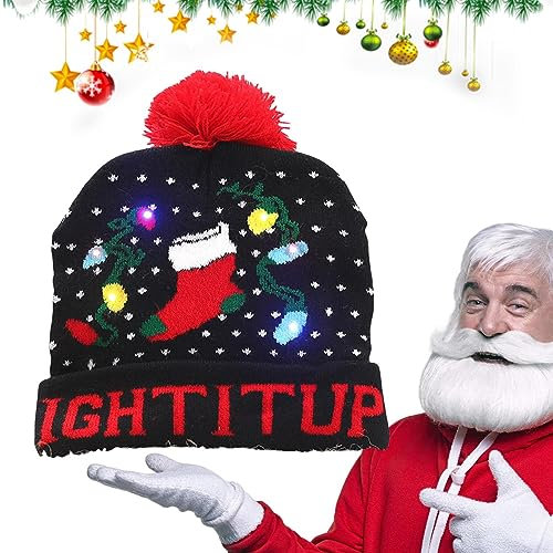 Navidad LED | Gorro punto iluminado | Gorros cálidos invierno, gorros naviños con destellos coloridos, artículos para fiestas