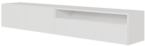 Selsey TV Schrank Board Sideboard Fernsehtisch Fernsehschrank 175 cm Hängend Mit Offenem Fach Gefräste Front Weiß Veldio