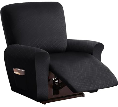 LIFEDX Sesselbezug Relaxsessel Stretchhusse für Relaxsessel 4-Teilig,Stretch Sesselschoner für Relaxsessel mit Taschen,Elastisch Sesselbezug Waschbar für Fernsehsessel Liege Sessel - Black||1 Seater