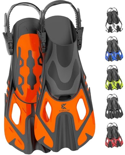 Khroom Schnorchelflossen verstellbar für Kinder Damen Herren | Kurze Tauchflossen & Flippers zum Schnorcheln Schwimmen Tauchen | leichte Schwimmflossen für Urlaub & Pool (Orange 37-41)