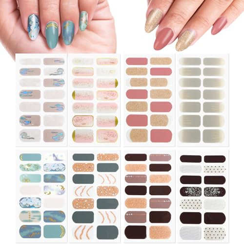8 Blatt 112 Stk Nagelfolien Selbstklebend Glitzer Nagel Sticker Nagelaufkleber Nagelsticker Aufkleber Nail Art Stickers DIY für Damen Mädchen Weihnachten Nagelkunst Dekoration Maniküre Nageldesign