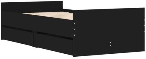 vidaXL Bettgestell, Bett mit Schubladen, Bettrahmen Gästebett mit Lattenrost, Einzelbett Schlafzimmerbett Schlafzimmermöbel, Schwarz 75x190cm
