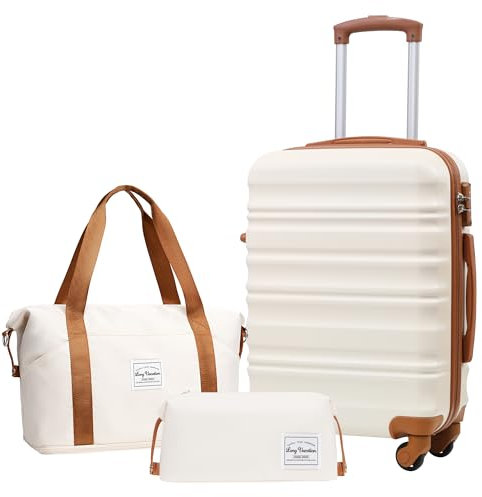 LONG VACATION Koffer handgepäck Trolley Gepäck, Reisekoffer Set Reise Hartschalen Trolley 4 Rollen TSA-Schloss Der Koffer Enthält 1 Reisetasche und 1 Kulturbeutel