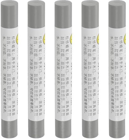 QUARKZMAN Möbelreparatur-Wachsmalstifte, 5 Stück - Holzwachs-Füllstift, Möbelmarker zum Ausbessern - für Kratzer, Löcher, Tische, Schreibtische, Holzböden, Abdeckungen, hochwertiges Grau