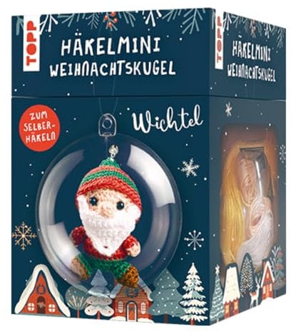 TOPP Häkelmini-Weihnachtskugel Häkelset Wichtel: Anleitung, Garn (100% Baumwolle) in 5 Farben, Häkelnadel (1,5 mm), Kunststoffkugel (7 cm), Füllwatte, Perlen, Glöckchen, White