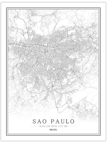 CUNNVN SAO PAULO Schwarz-Weiss 3d Drucken Kartenplakat 50x60 cm Nordic Wohnzimmer Dekoration Leinwand Poster moderne Heimdekoration Kunstdruck geeignet für Schlafzimmer Wanddekoration