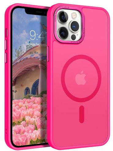 GaoBao iPhone 12 Pro Max Case Hot Pink Magnetic, Slim Fit, Wireless Charging Compatible, Matte, Translucent, Shockproof, MagSafe Compatible